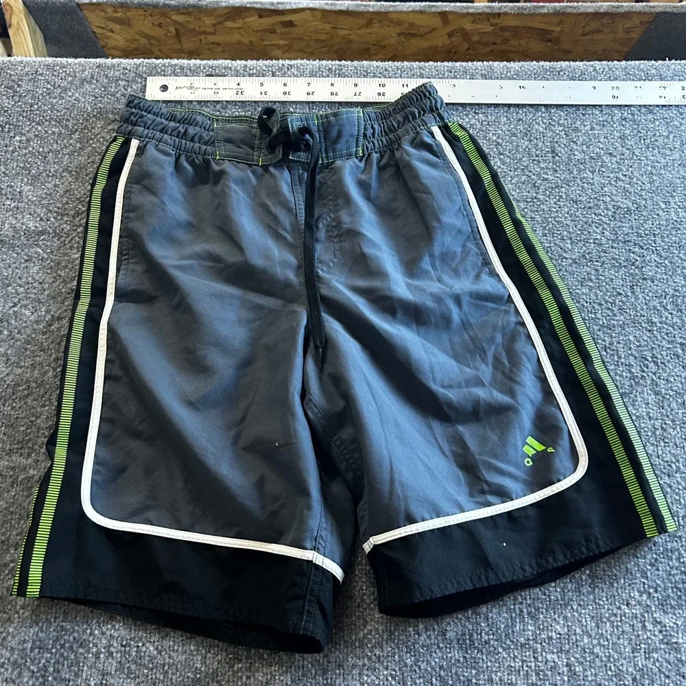 Adidas Board Shorts Mens Size S Gray Black Athletic Swim Trunks Drawstring
